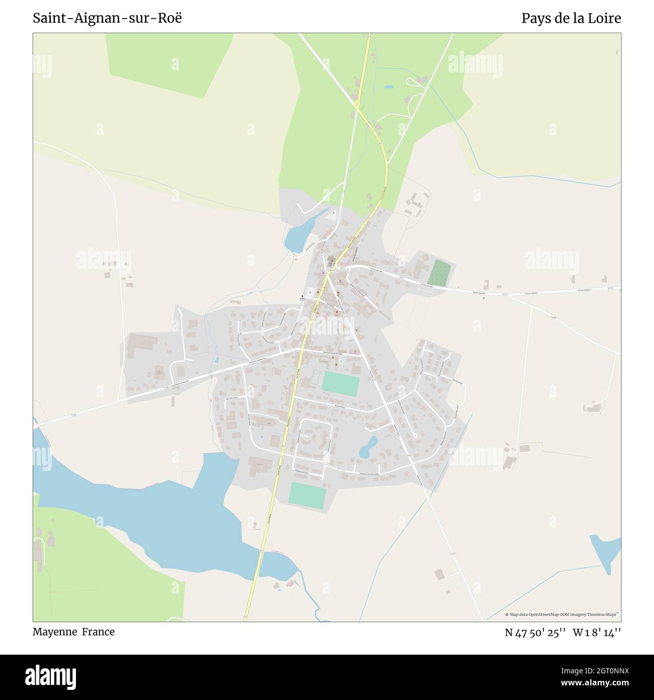 Saint-Aignan-sur-Roë, Mayenne, Francia, Pays de la Loire, N 47 50' 25'', W 1 8' 14'', mapa, Timeless Map publicado en 2021. Viajeros, exploradores y aventureros como Florence Nightingale, David Livingstone, Ernest Shackleton, Lewis y Clark y Sherlock Holmes se basaron en mapas para planificar viajes a los rincones más remotos del mundo, Timeless Maps está trazando la mayoría de los lugares del mundo, mostrando el logro de grandes sueños Foto de stock