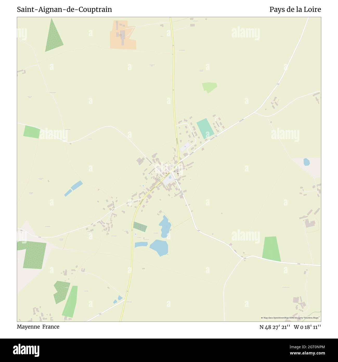 Saint-Aignan-de-Couptrain, Mayenne, Francia, Pays de la Loire, N 48 27' 21'', W 0 18' 11'', mapa, Timeless Map publicado en 2021. Viajeros, exploradores y aventureros como Florence Nightingale, David Livingstone, Ernest Shackleton, Lewis y Clark y Sherlock Holmes se basaron en mapas para planificar viajes a los rincones más remotos del mundo, Timeless Maps está trazando la mayoría de los lugares del mundo, mostrando el logro de grandes sueños Foto de stock