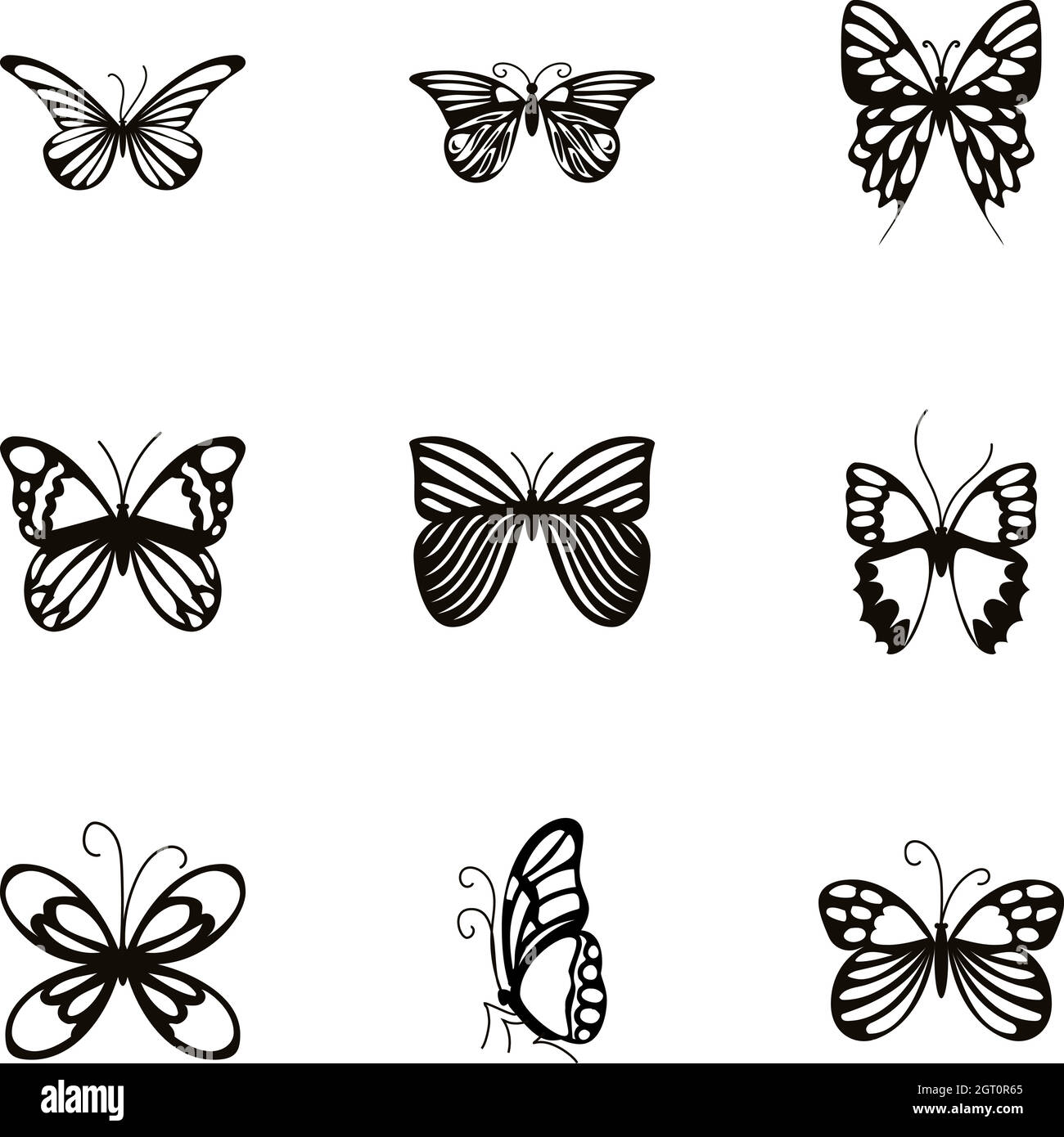 Mariposas con iconos de alas abiertas Ilustración del Vector