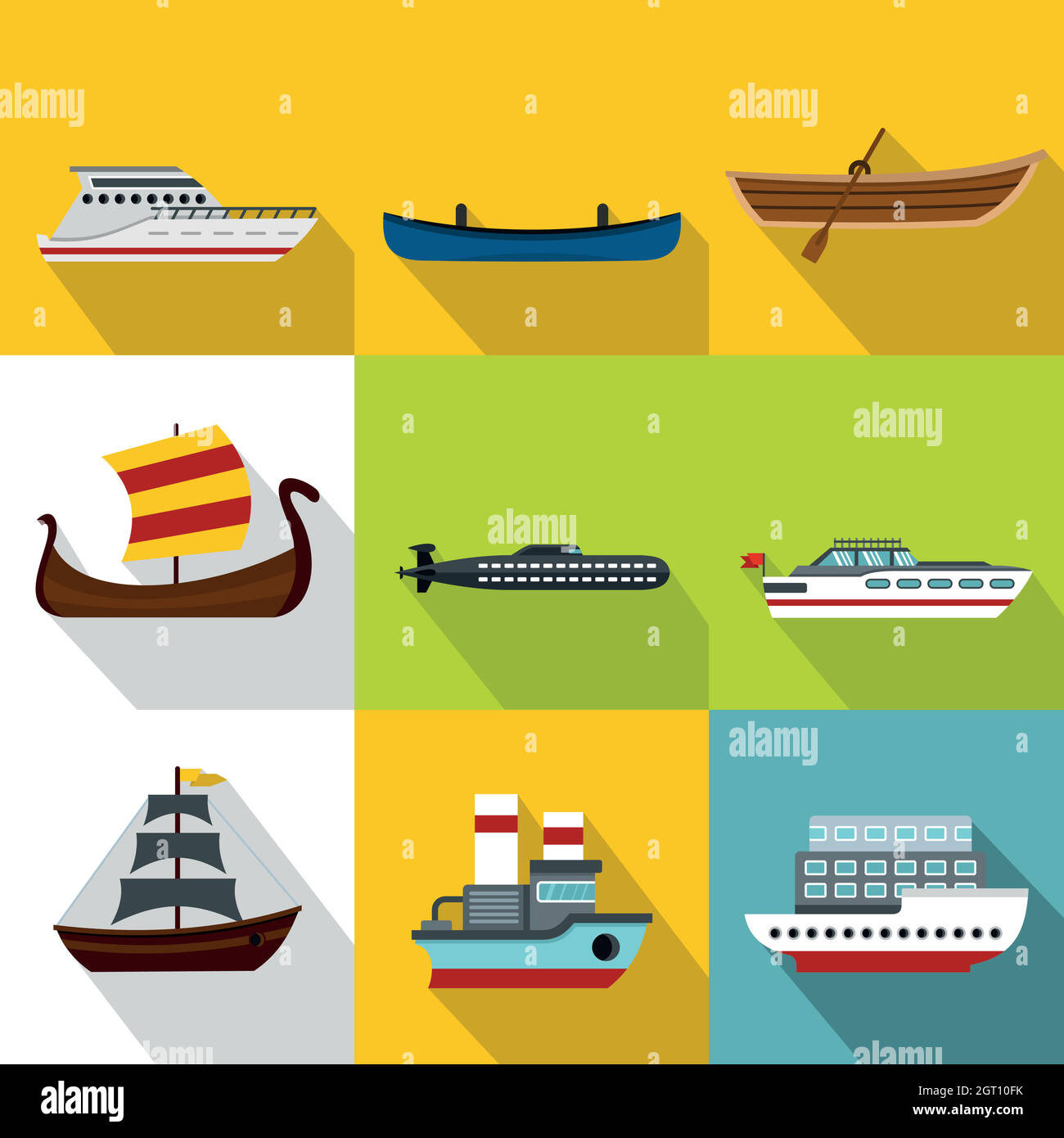Conjunto de iconos de transporte marítimo, tipo plano Ilustración del Vector