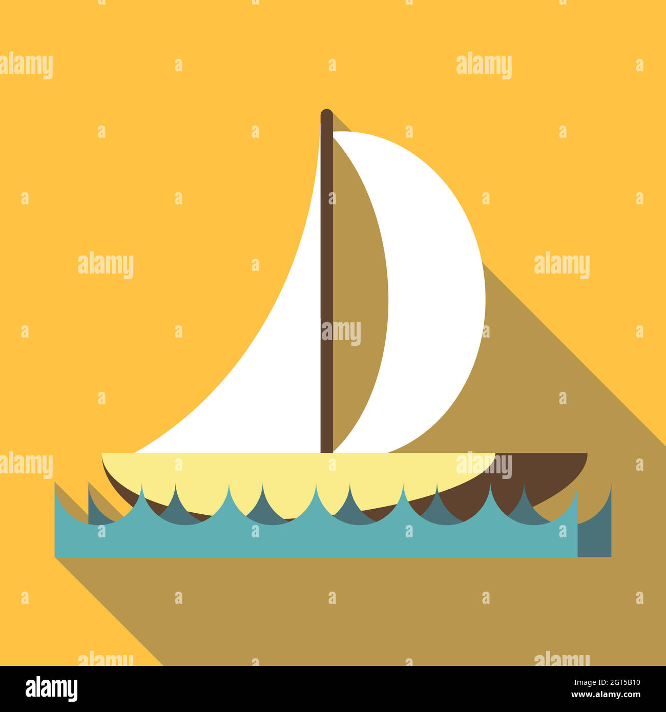 Barco deportivo con icono de vela, de estilo plano Ilustración del Vector