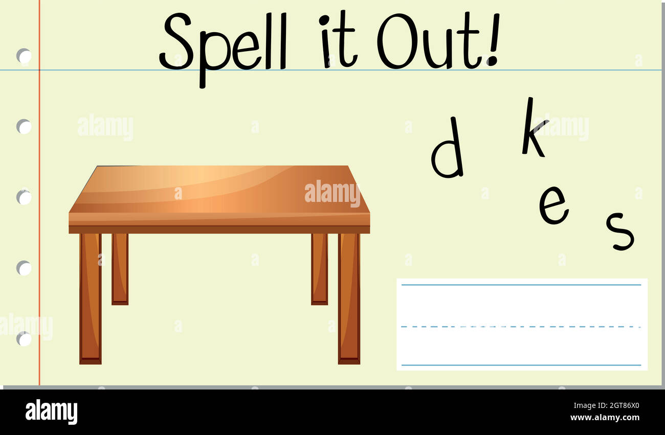 Deletrear escritorio de palabras en inglés Imagen Vector de stock - Alamy