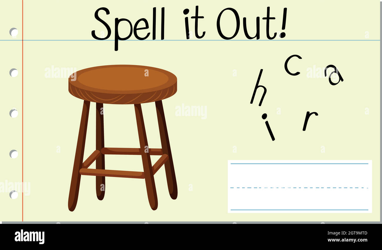 Escribir silla de palabras en inglés Imagen Vector de stock - Alamy
