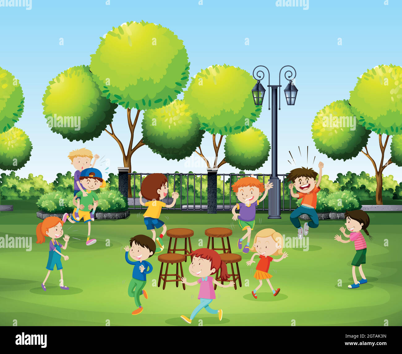 Niños jugando silla de música en el parque Imagen Vector de stock Alamy