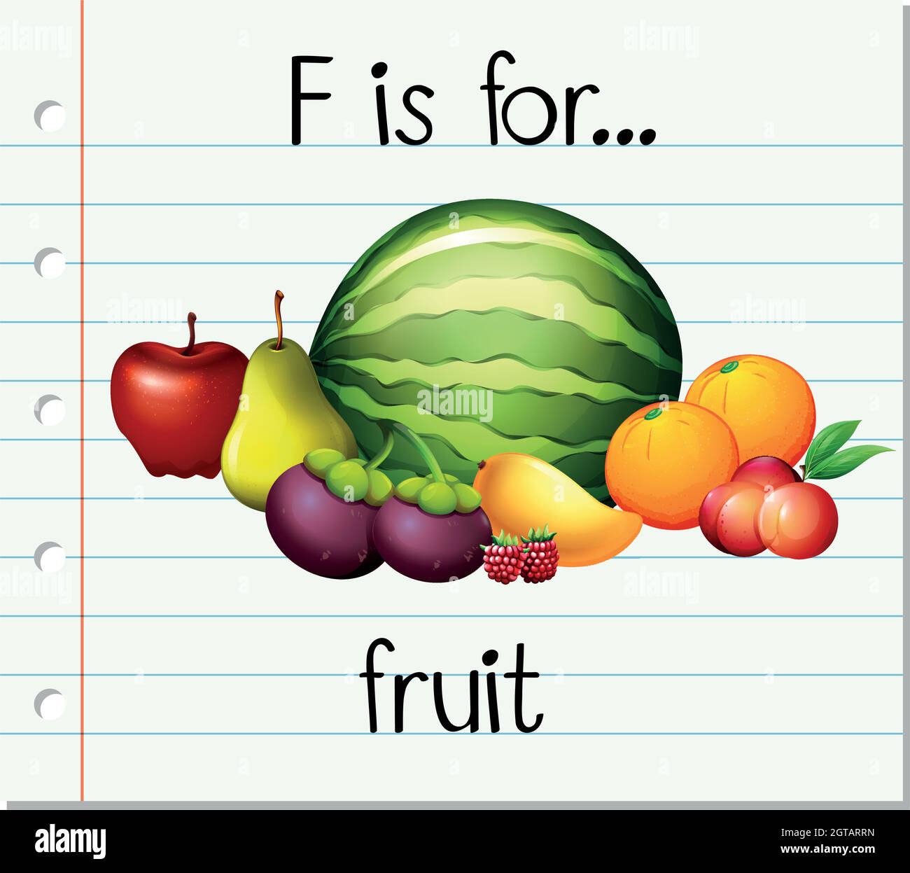 La letra F de la tarjeta de destello es para la fruta Imagen Vector de