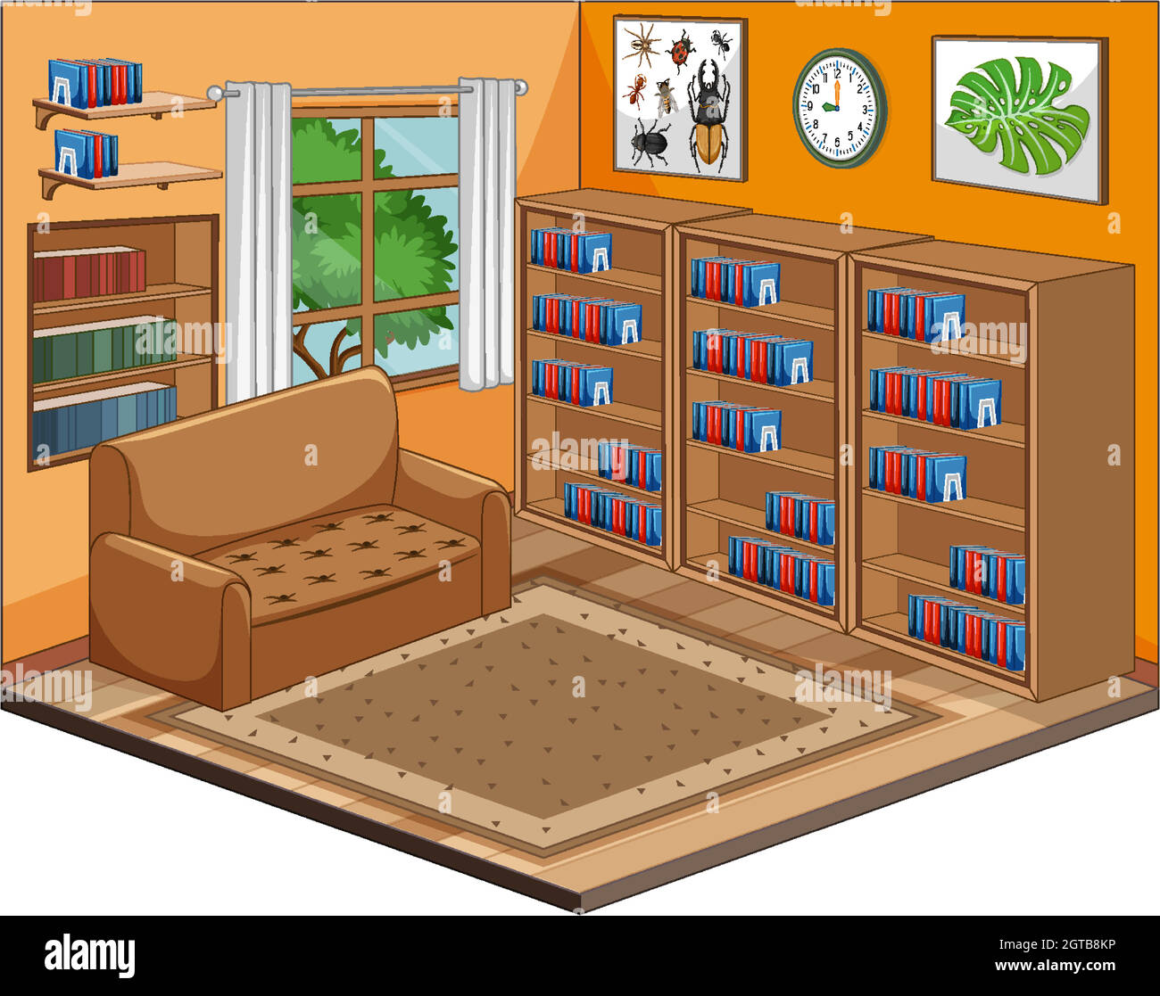Sala de biblioteca en blanco estilo de dibujos animados interior Imagen  Vector de stock - Alamy