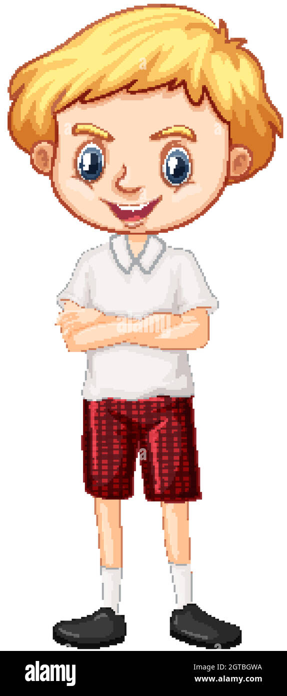Un niño feliz en pantalones cortos rojos Imagen Vector de stock -