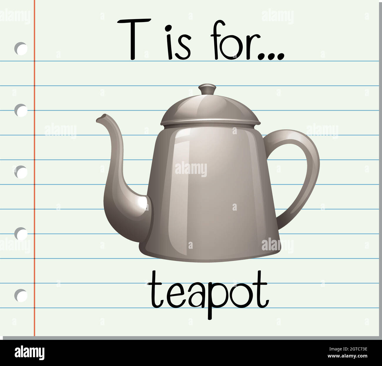 La letra T de la tarjeta de destello es para el teapot Imagen Vector de