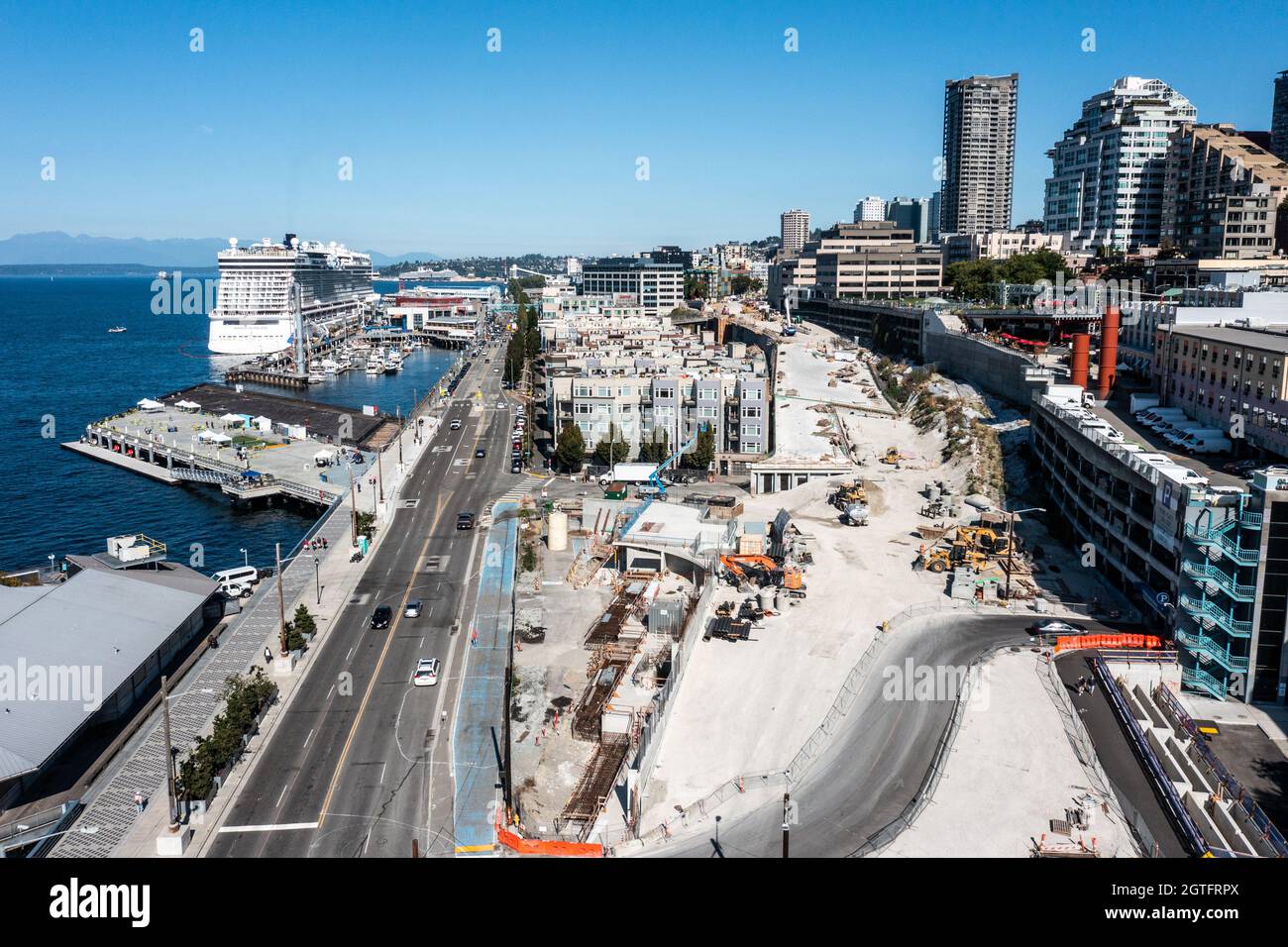 Proyecto de construcción frente al agua, 28 de agosto de 2021, Seattle, Washington, EE.UU Foto de stock
