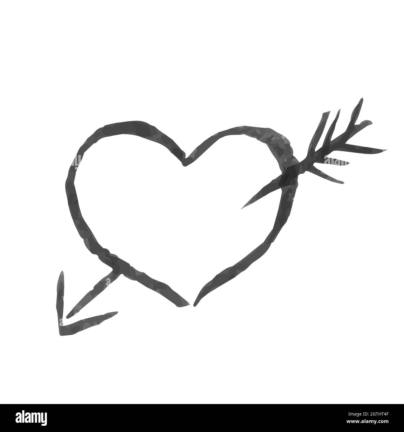 Corazón dibujado a mano con flecha. Trazo de pincel de semitonos con  textura. Forma de corazón Grunge pintada en acuarela. Cartel del día de San  Valentín. Símbolo de amor. Fácil de editar