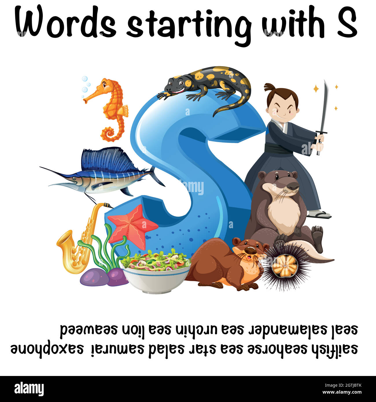 Póster en inglés para palabras que comienzan con s Imagen Vector de