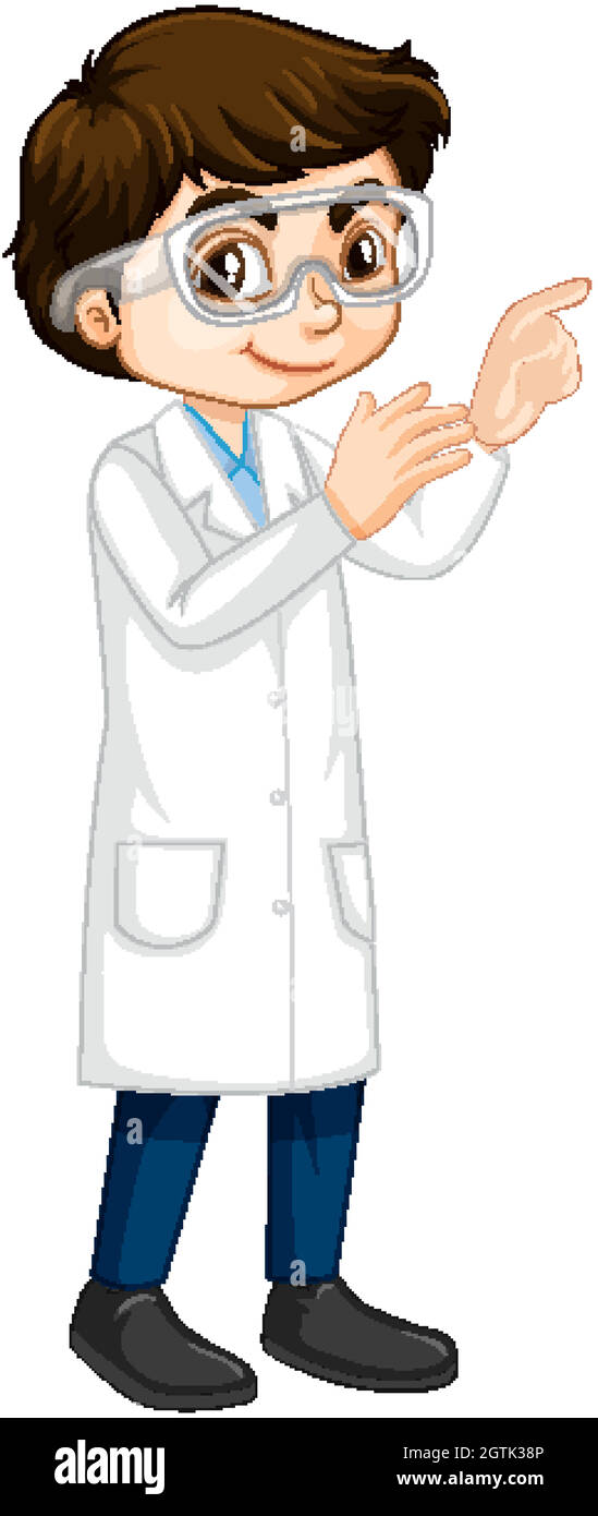Un personaje de dibujos animados niño con bata de laboratorio Imagen Vector  de stock - Alamy