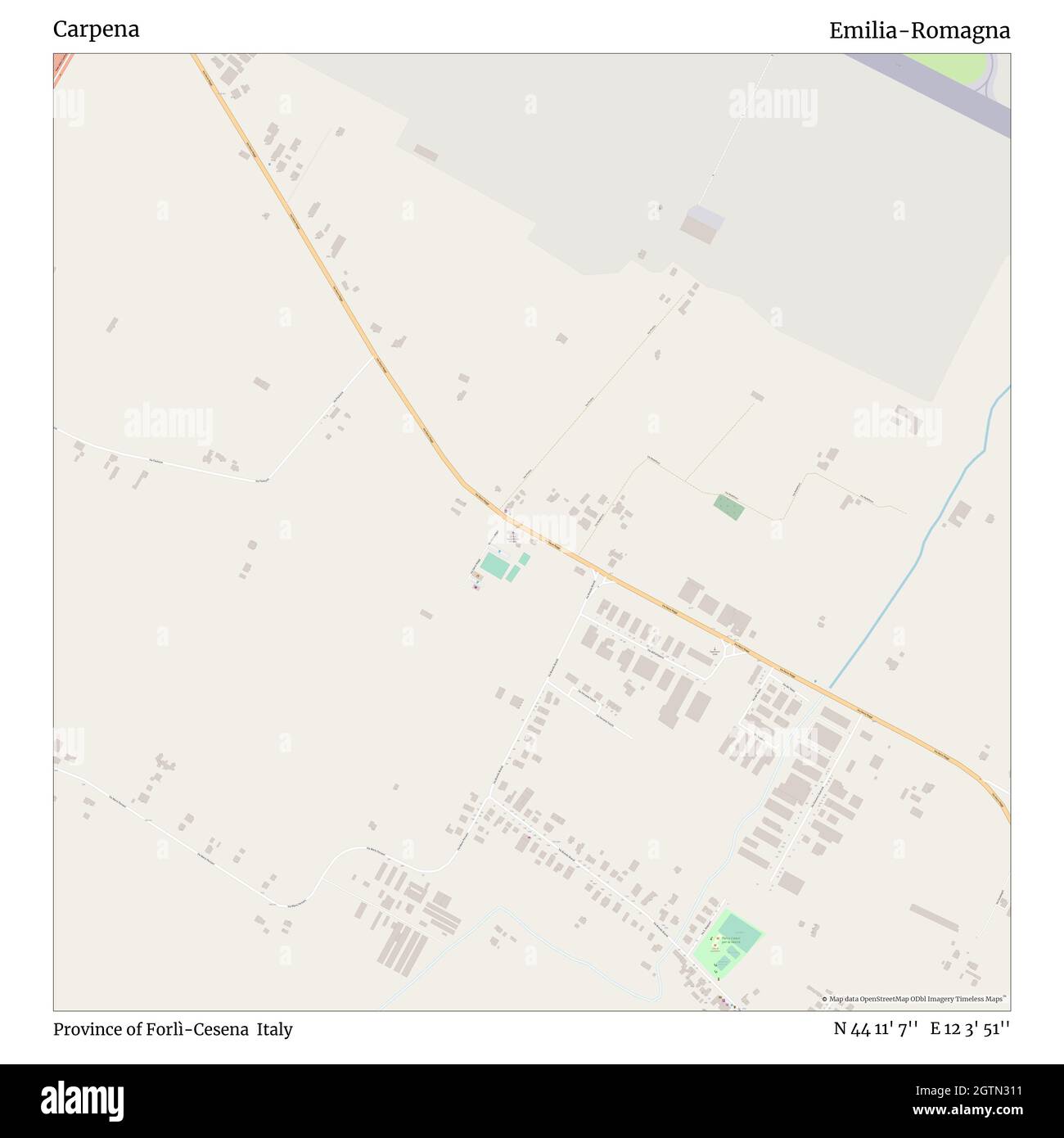 Carpena, Provincia de Forlì-Cesena, Italia, Emilia-Romagna, N 44 11' 7'', E 12 3' 51'', mapa, Mapa sin tiempo publicado en 2021. Viajeros, exploradores y aventureros como Florence Nightingale, David Livingstone, Ernest Shackleton, Lewis y Clark y Sherlock Holmes se basaron en mapas para planificar viajes a los rincones más remotos del mundo, Timeless Maps está trazando la mayoría de los lugares del mundo, mostrando el logro de grandes sueños Foto de stock