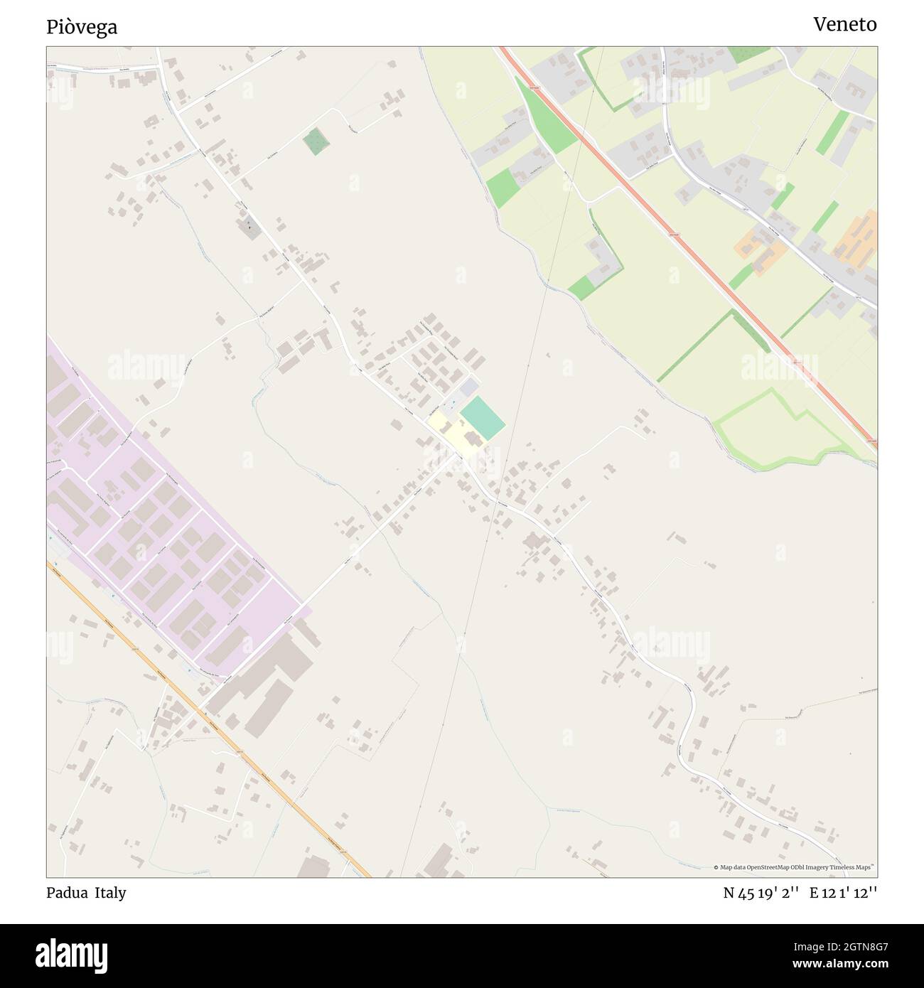 Piòvega, Padua, Italia, Veneto, N 45 19' 2'', E 12 1' 12'', mapa, Mapa sin tiempo publicado en 2021. Viajeros, exploradores y aventureros como Florence Nightingale, David Livingstone, Ernest Shackleton, Lewis y Clark y Sherlock Holmes se basaron en mapas para planificar viajes a los rincones más remotos del mundo, Timeless Maps está trazando la mayoría de los lugares del mundo, mostrando el logro de grandes sueños Foto de stock