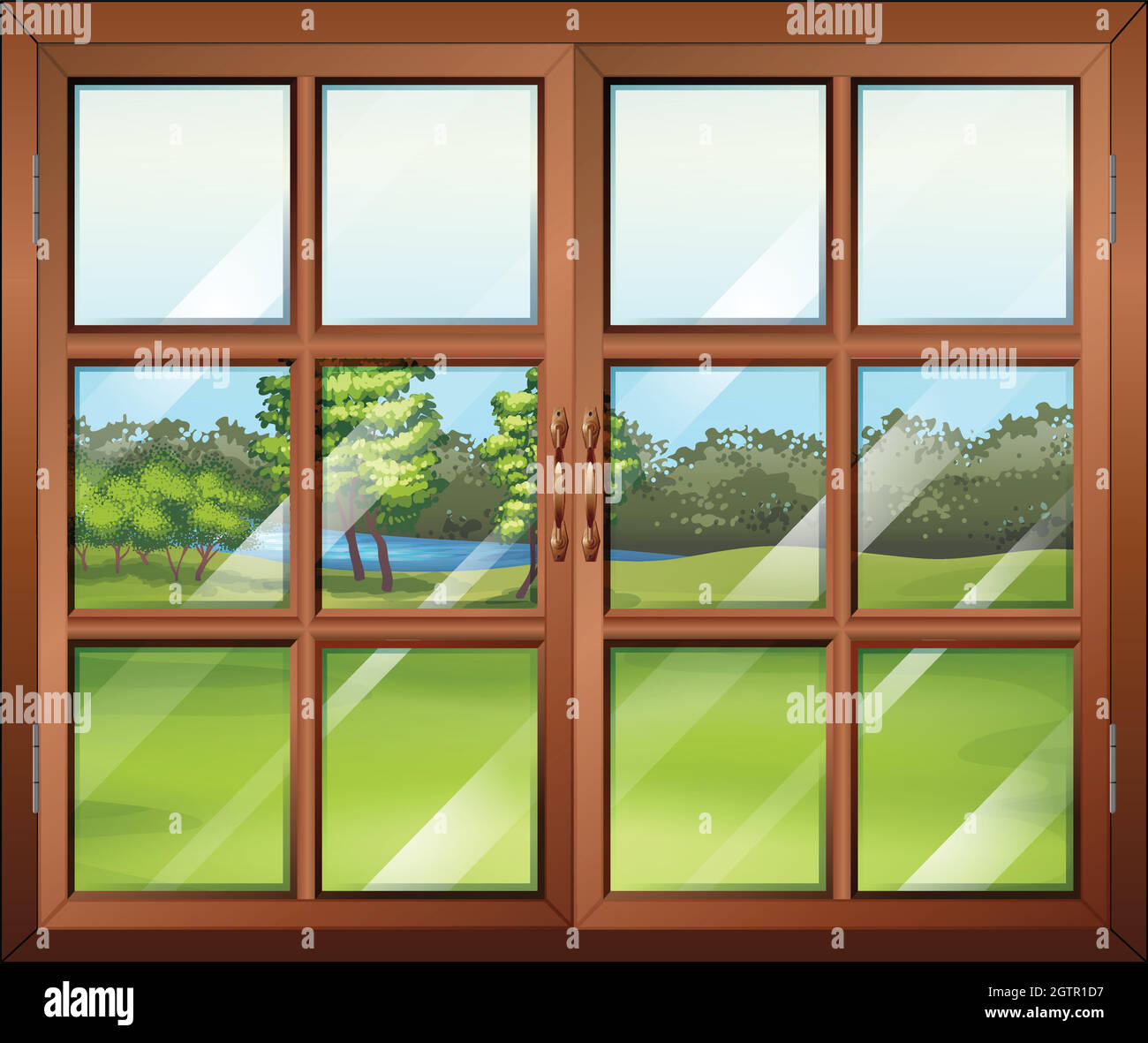 Una ventana de madera cerrada con cristal Ilustración del Vector