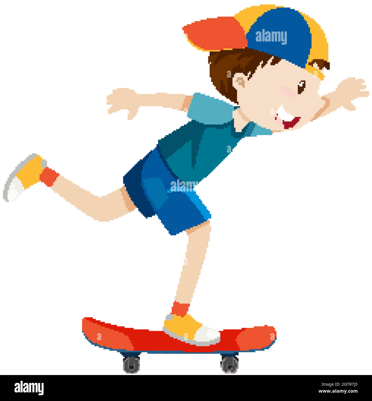 Un niño con gorra jugando al estilo de dibujos animados de skateboard  aislado Imagen Vector de stock - Alamy