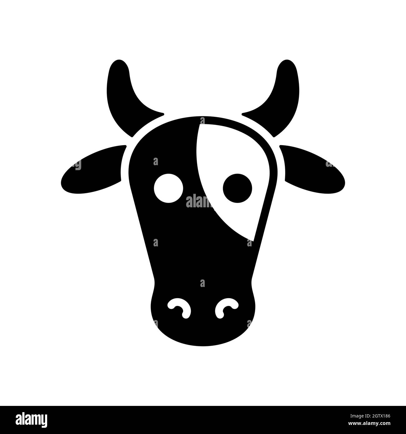 Icono de glifo plano de vector de vaca. Signo de cabeza animal Ilustración del Vector
