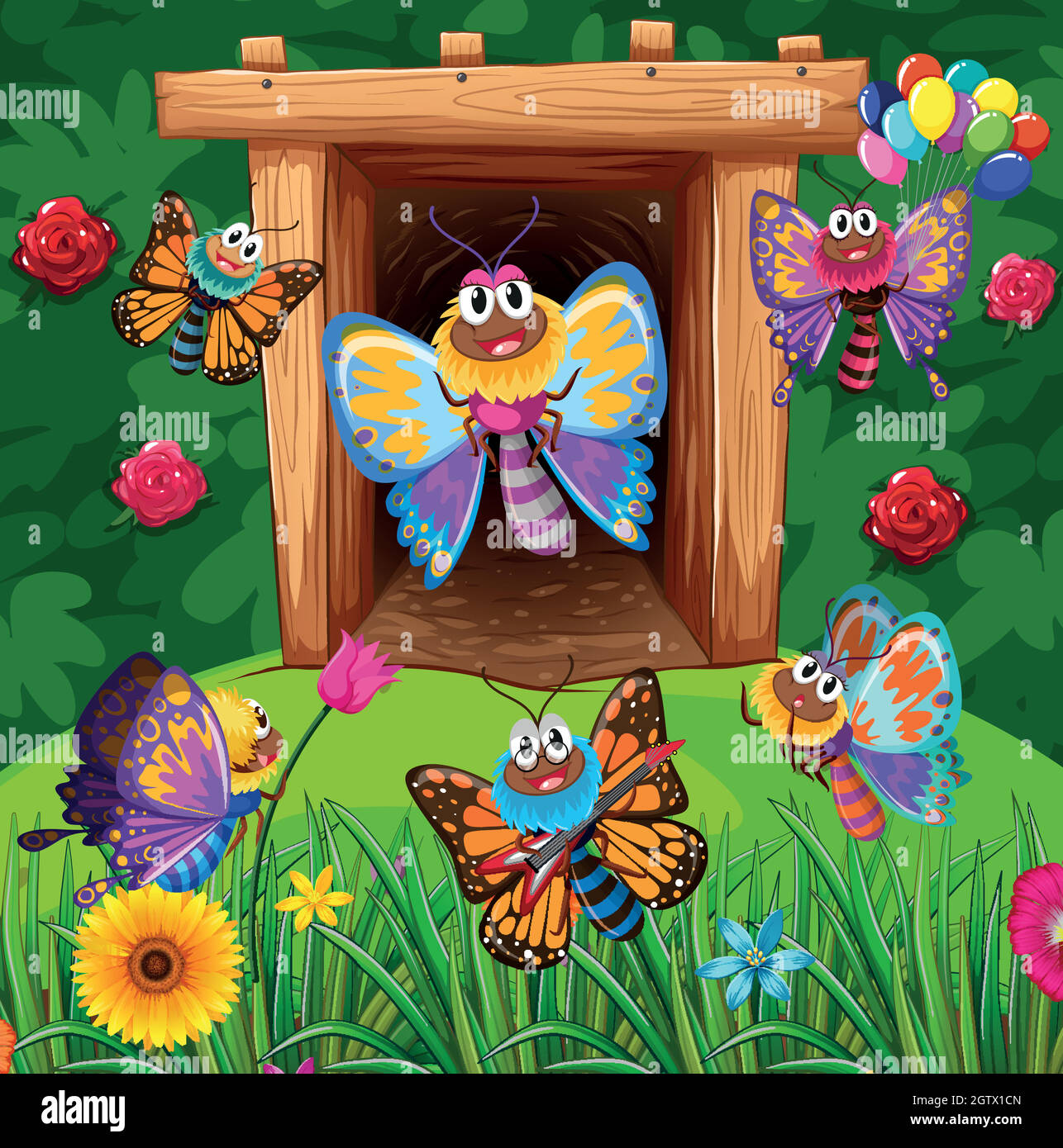 Coloridas mariposas volando en el jardín Ilustración del Vector