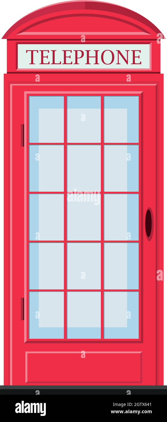 Cabina de teléfono roja con puerta de cristal Ilustración del Vector