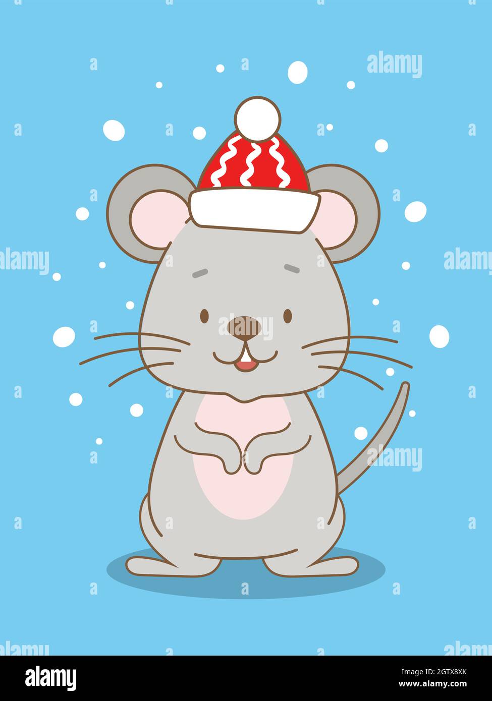 Bonita postal navideña con un ratón de dibujos animados Imagen Vector de  stock - Alamy