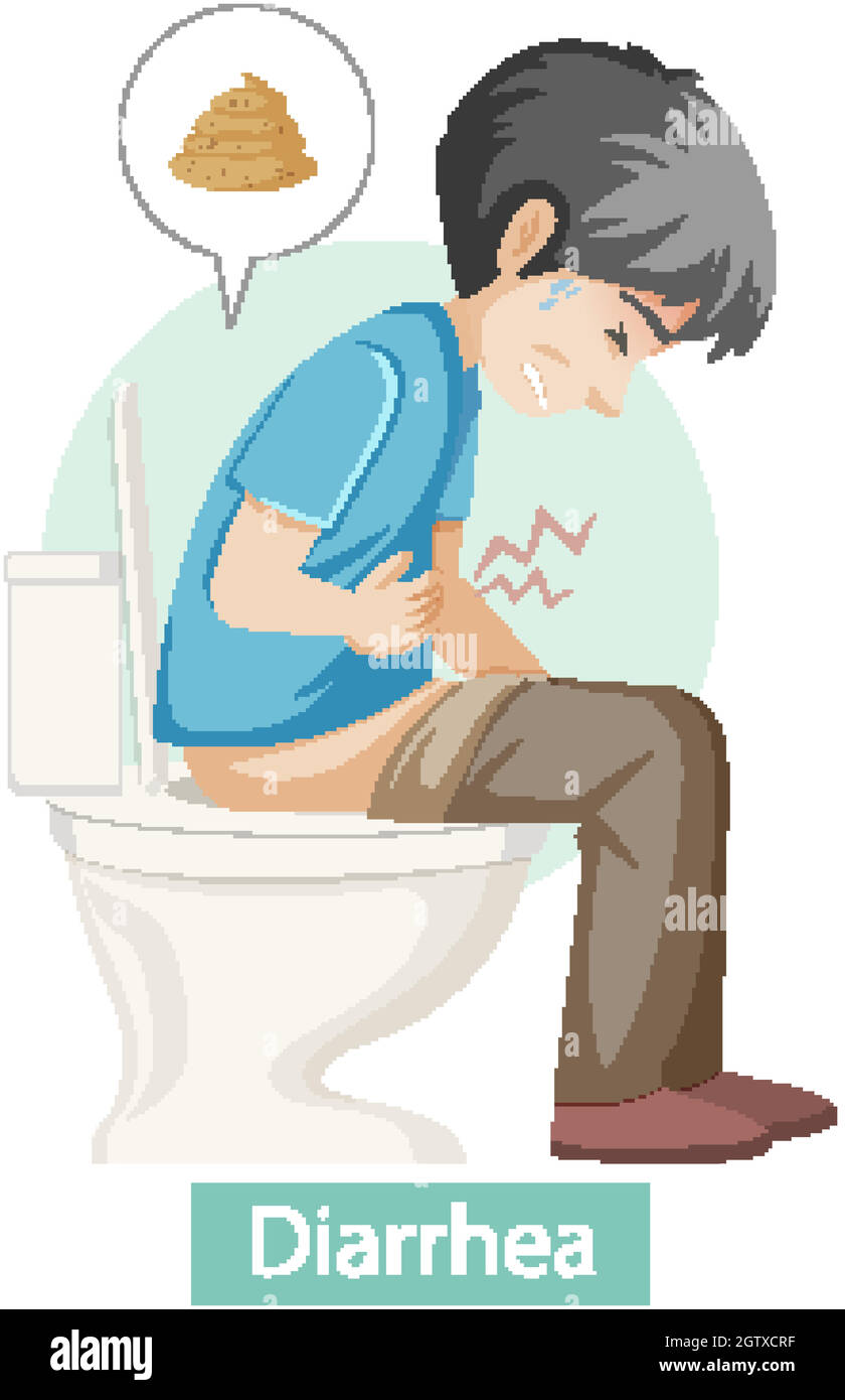 Personaje de dibujos animados con síntomas de diarrea Ilustración del Vector