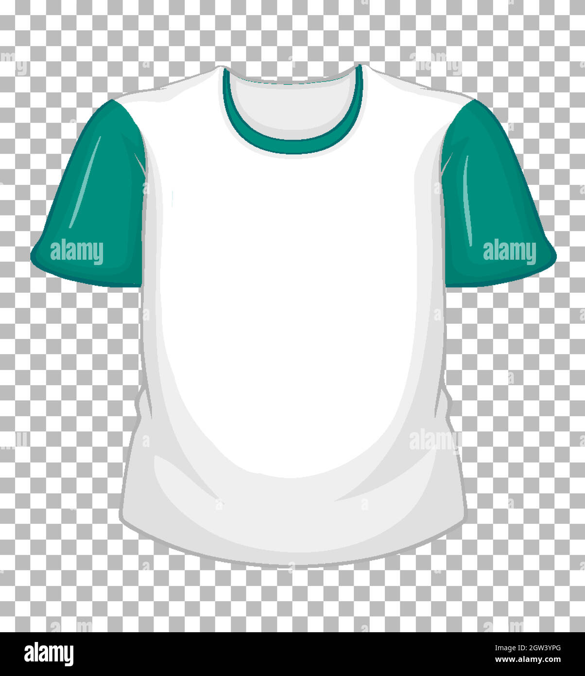 Camiseta blanca en blanco con mangas cortas verdes sobre transparente