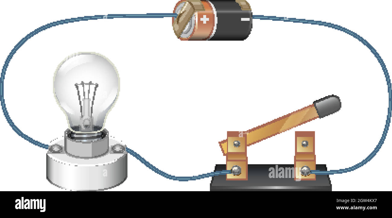 Diagrama que muestra el circuito eléctrico con batería y bombilla Imagen  Vector de stock - Alamy