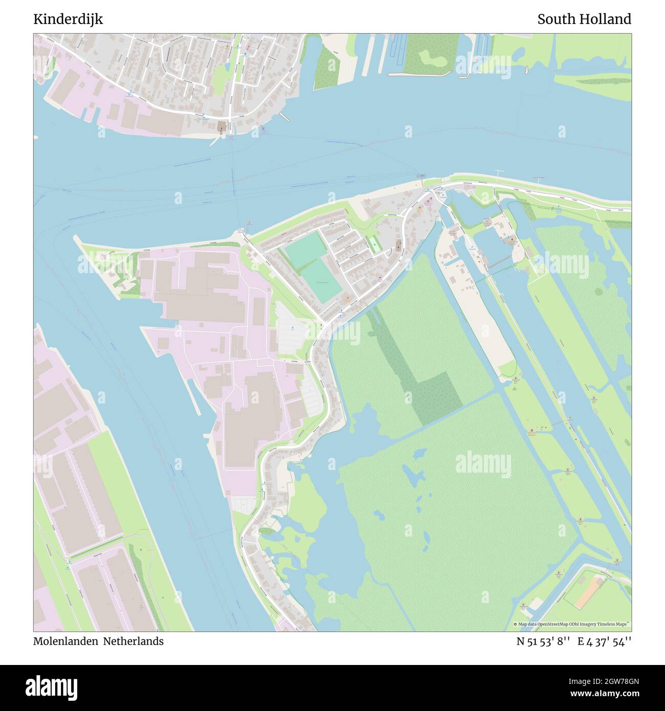 Kinderdijk, Molenlanden, Países Bajos, Sur de Holanda, N 51 53' 8'', E 4 37' 54'', MAP, Timeless Map publicado en 2021. Viajeros, exploradores y aventureros como Florence Nightingale, David Livingstone, Ernest Shackleton, Lewis y Clark y Sherlock Holmes se basaron en mapas para planificar viajes a los rincones más remotos del mundo, Timeless Maps está trazando la mayoría de los lugares del mundo, mostrando el logro de grandes sueños Foto de stock