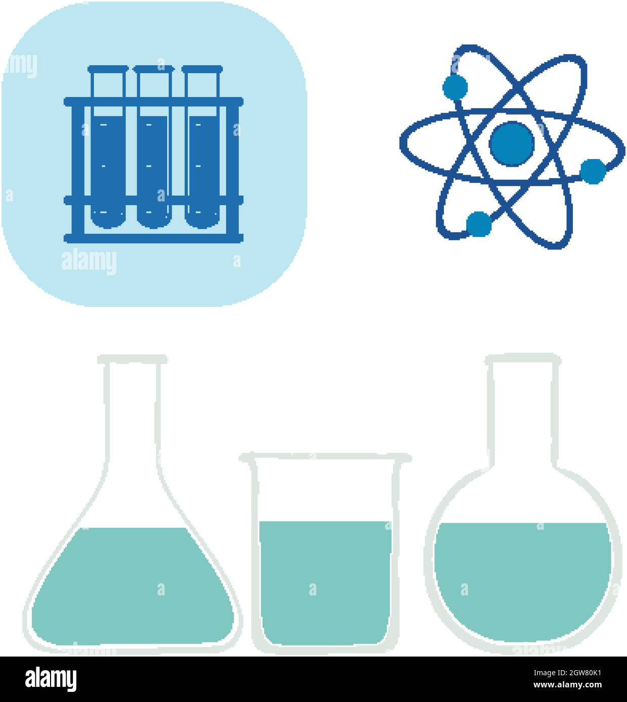 Instrumentos de vidrio transparentes de laboratorio con silueta de icono  científico Imagen Vector de stock - Alamy