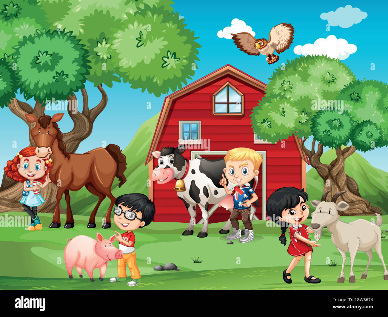 Adecuado Glosario aleación Niños y animales de granja Imagen Vector de stock - Alamy