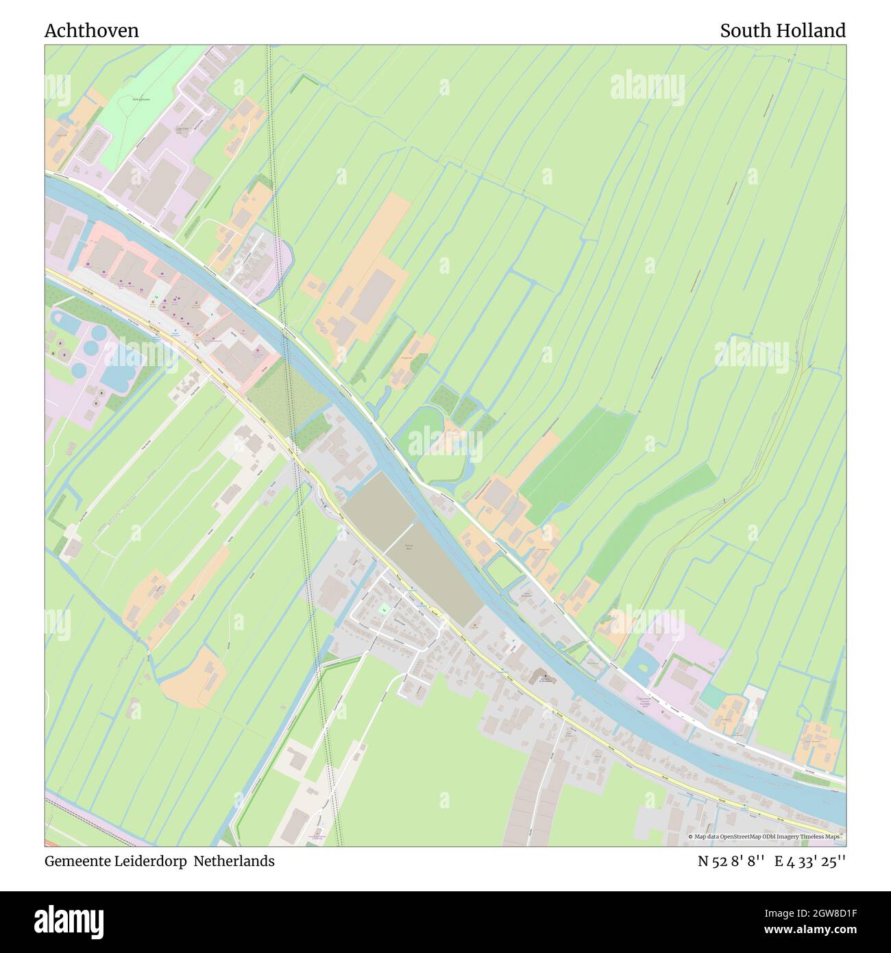 Achthoven, Gemeente Leiderdorp, Países Bajos, Holanda del Sur, N 52 8' 8'', E 4 33' 25'', MAP, Timeless Map publicado en 2021. Viajeros, exploradores y aventureros como Florence Nightingale, David Livingstone, Ernest Shackleton, Lewis y Clark y Sherlock Holmes se basaron en mapas para planificar viajes a los rincones más remotos del mundo, Timeless Maps está trazando la mayoría de los lugares del mundo, mostrando el logro de grandes sueños Foto de stock