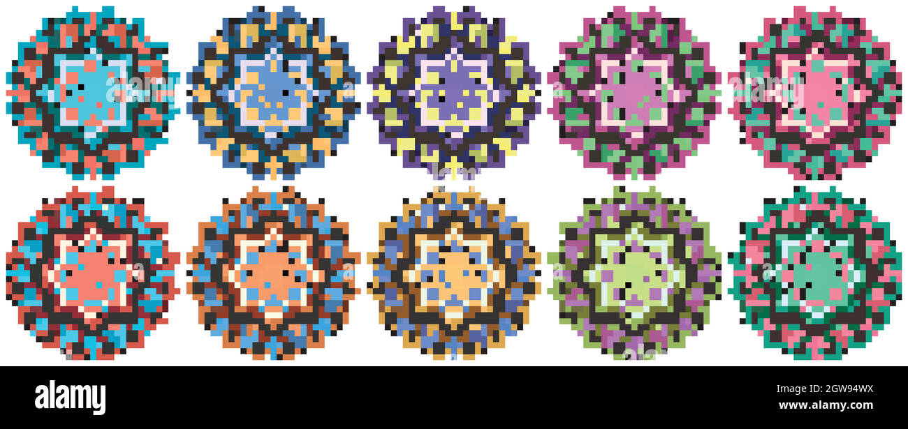 Diseños de Mandala en muchos colores Ilustración del Vector