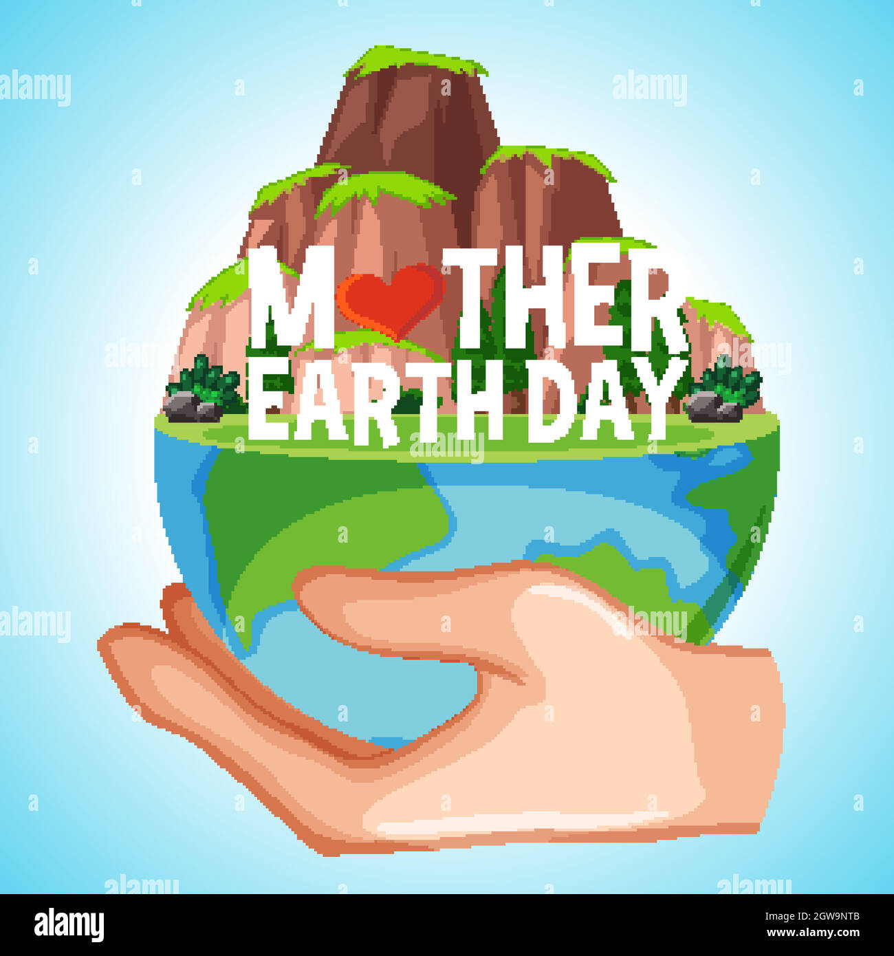 Diseño de póster para el día de la madre tierra con la tierra en la mano humana Ilustración del Vector