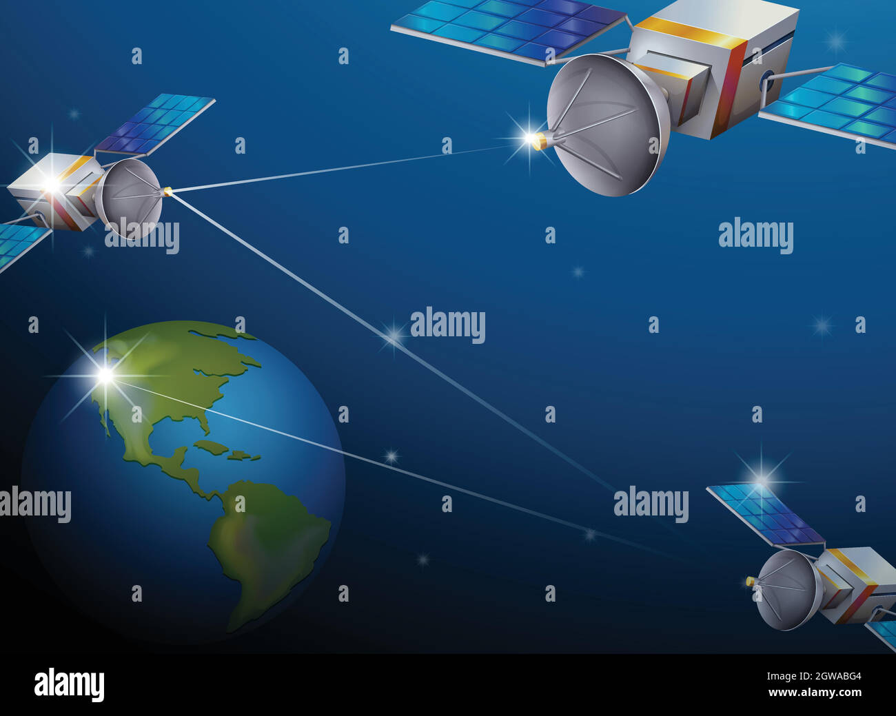 Tierra y satélites Ilustración del Vector