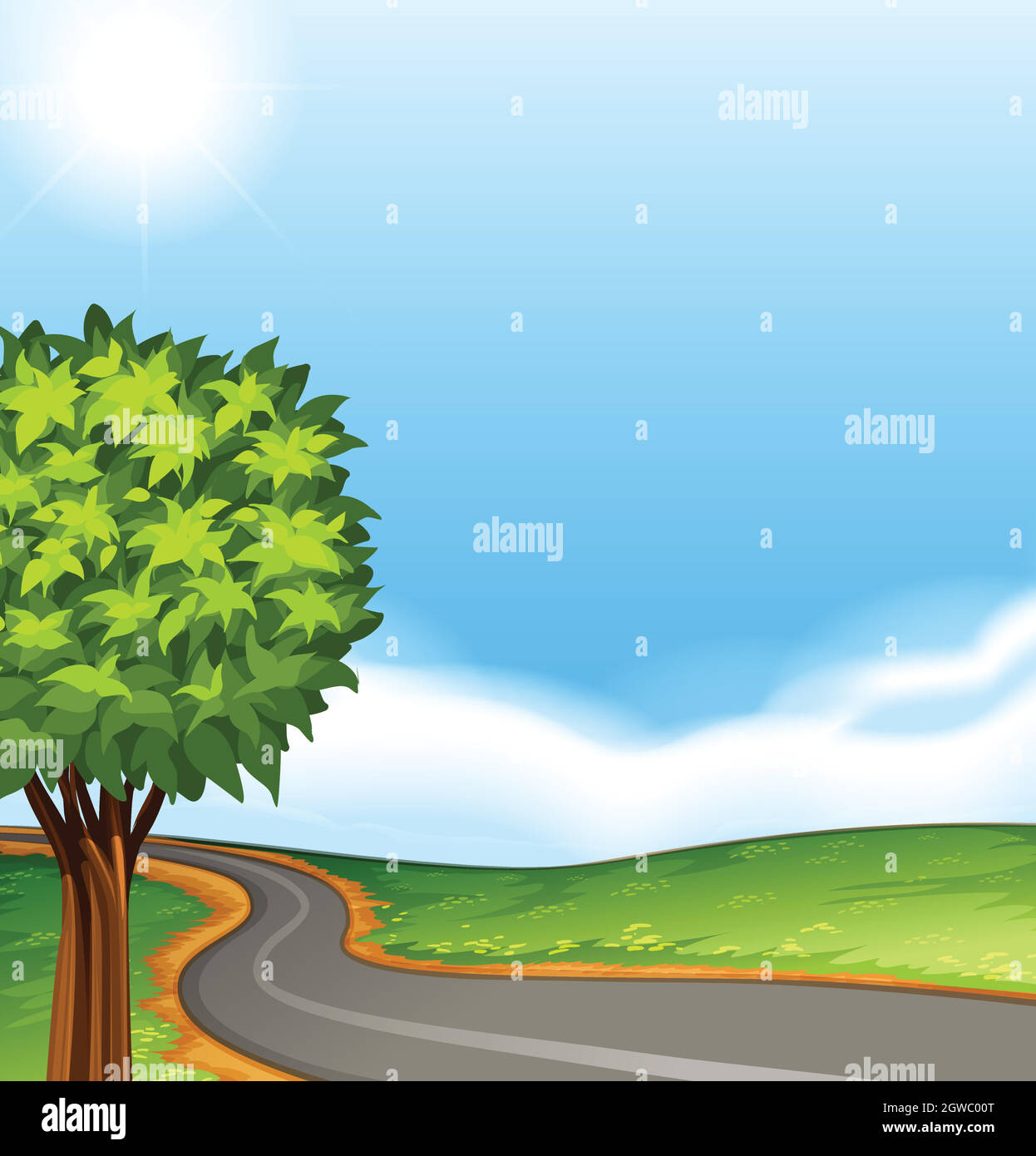 Un árbol a lo largo de la carretera Ilustración del Vector