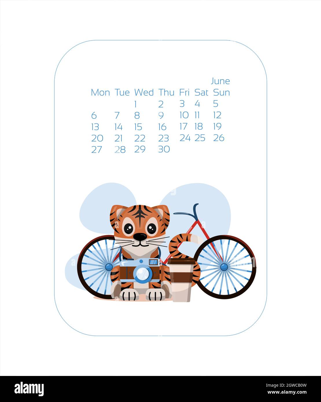 Plantilla de diseño de calendario para 2022 años de Tigre azul Chino nuevo  año. junio Vector stock plano ilustración. Meses de dibujos animados para  el calendario Imagen Vector de stock - Alamy