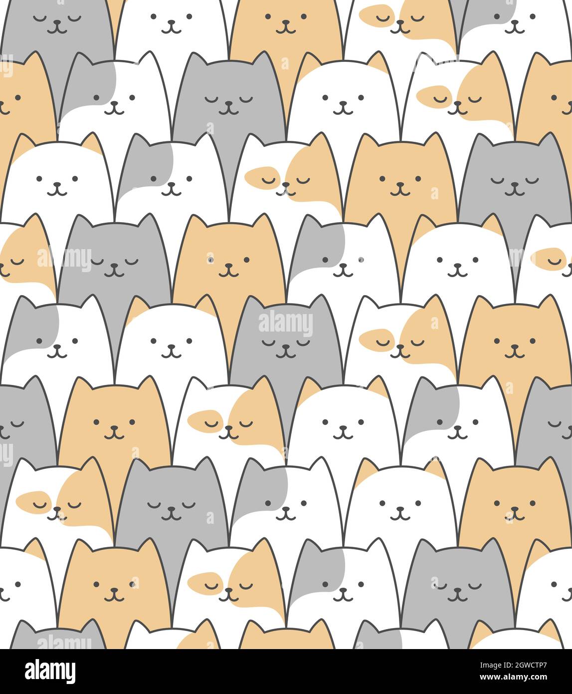 Gatos gracioso vector sin costuras patrón. Estampado de dibujos animados de gato. Ilustración del Vector