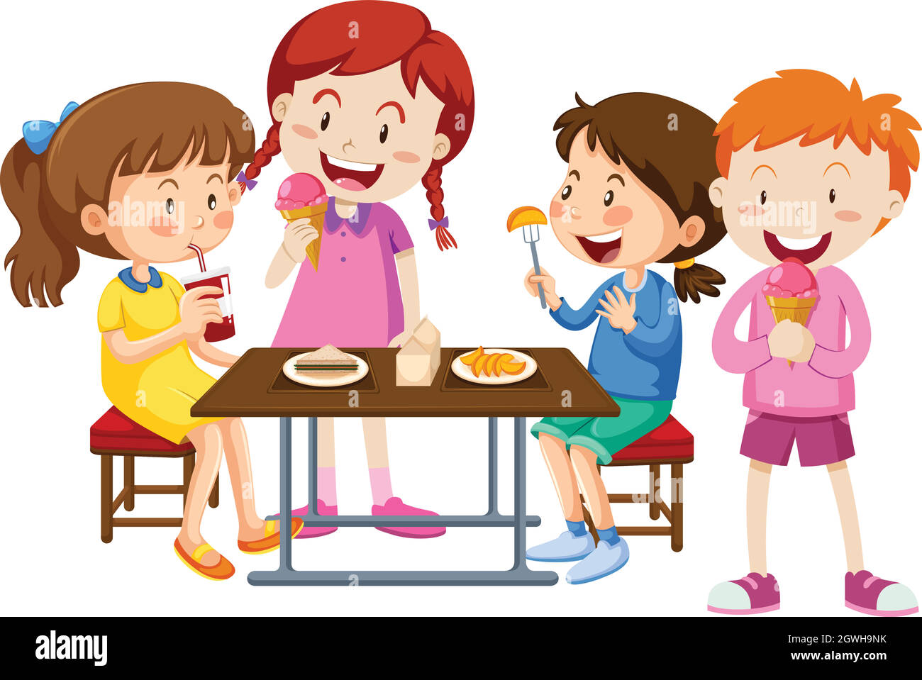 Conjunto de niños comiendo juntos Imagen Vector de stock - Alamy