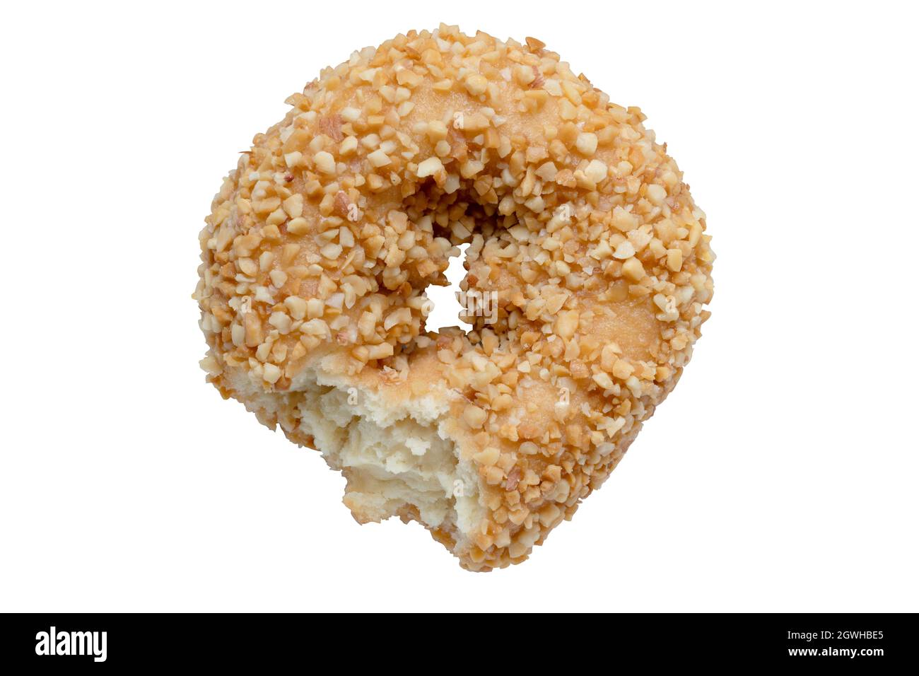 Hojuelas de donut o donut con mordedura comida marque el objeto de alimento aislado sobre fondo blanco Foto de stock