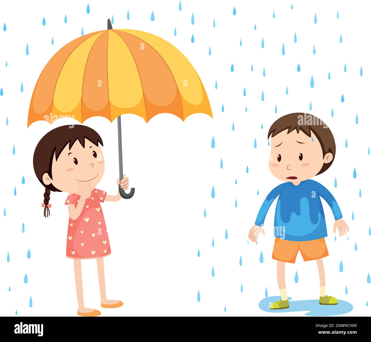 Niño con paraguas bajo la lluvia