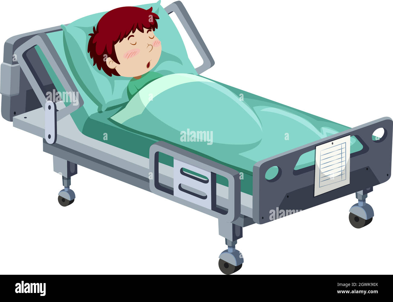 Niño enfermo en cama de hospital Imagen Vector de stock - Alamy