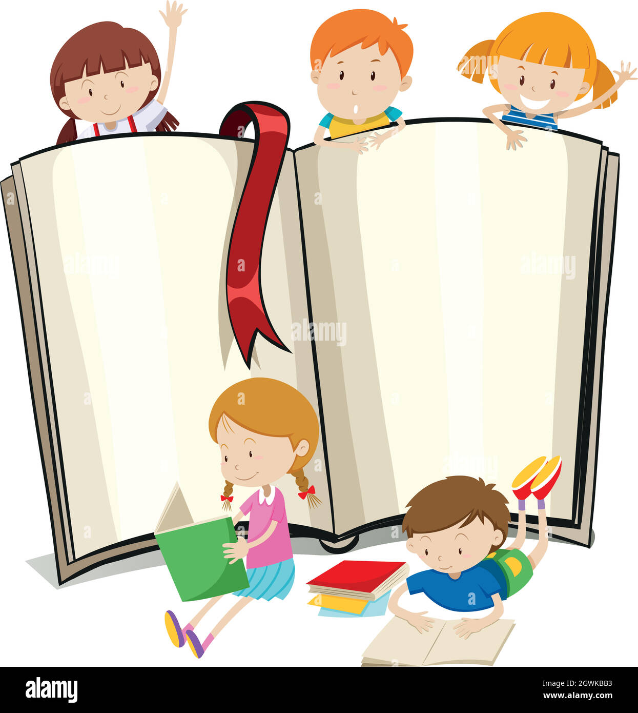 Diseño de libros con niños leyendo libros Ilustración del Vector