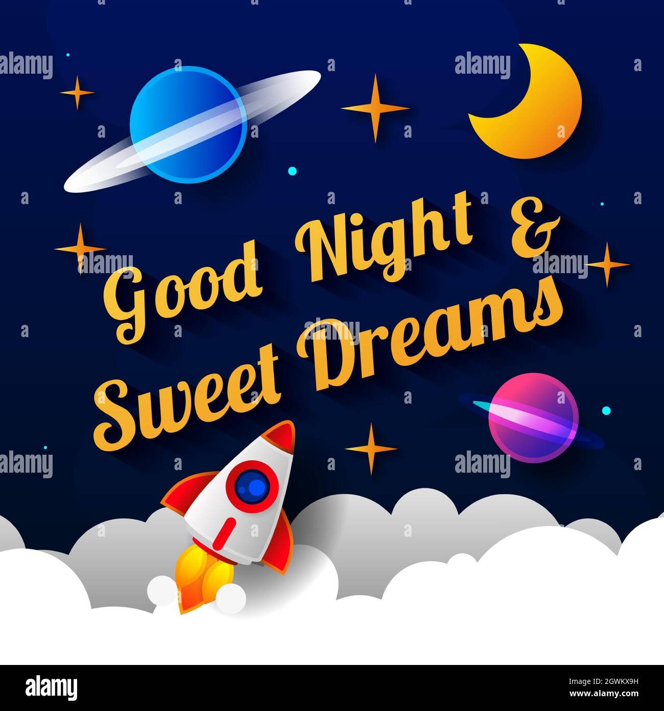 Ilustración vectorial del deseo buena noche sobre fondo oscuro del cielo  púrpura con luna. Diseño de arte para web, sitio, publicidad, banner,  póster, folleto, folleto Imagen Vector de stock - Alamy