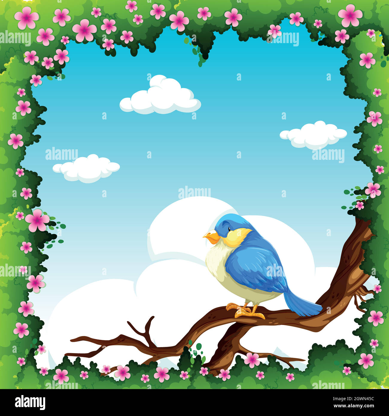 Blue Bird en la rama Ilustración del Vector