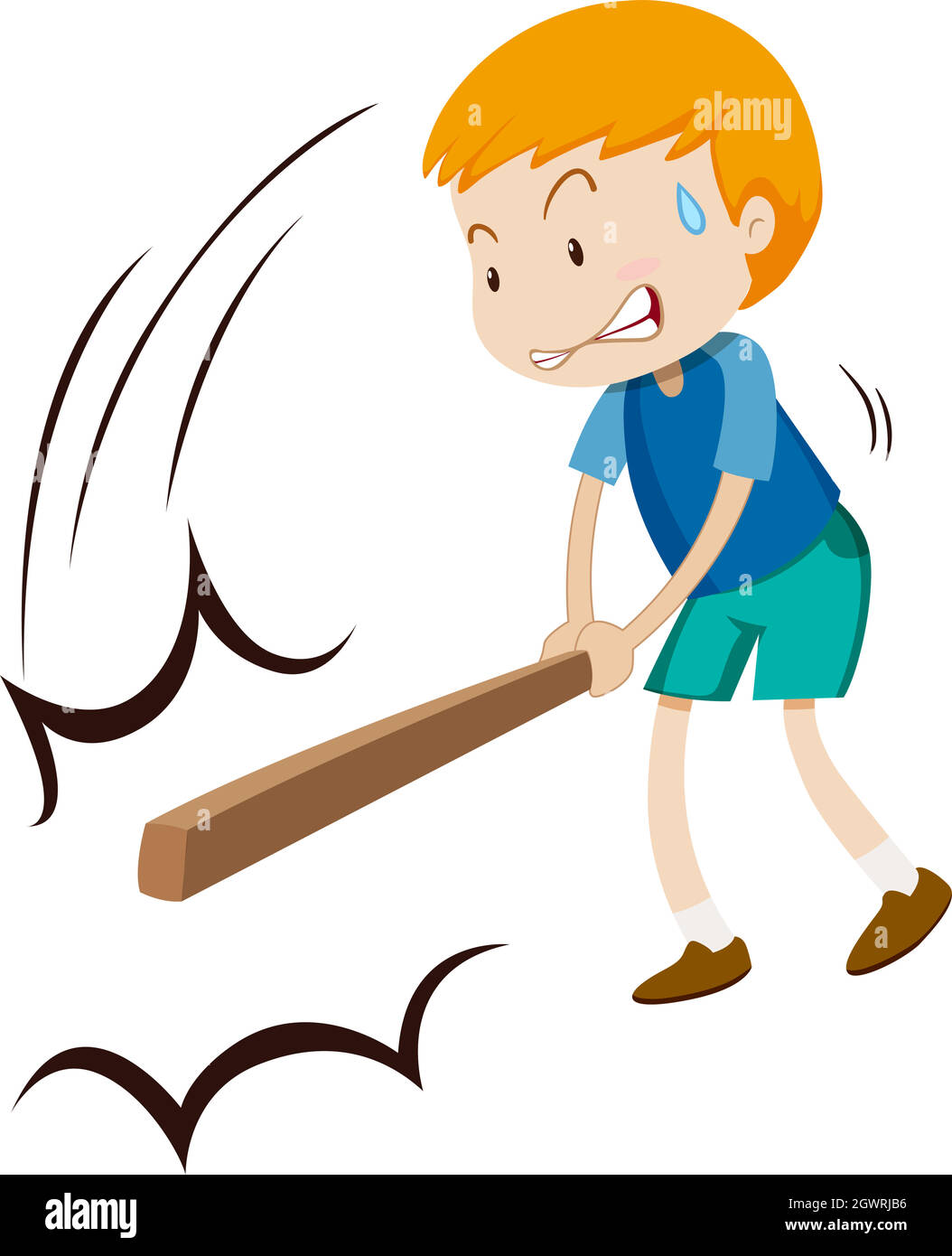 Niño pequeño golpeando algo con palo de madera Imagen Vector de stock -  Alamy
