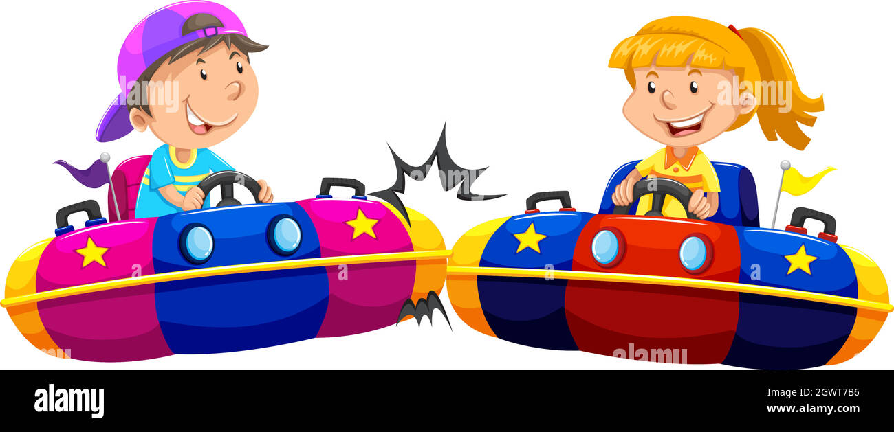 Los juguetes de los niños vector juegos de girlie de dibujos animados para  niños en la sala de juegos y jugando con un coche infantil o un cochecito  de muñeca de niña