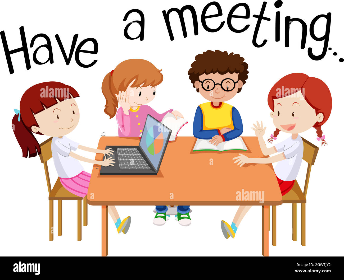 Wordcard para tener una reunión con la gente en la mesa Ilustración del Vector