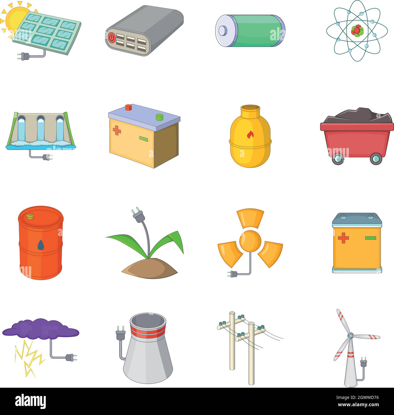 Los iconos de elementos de las fuentes de energía, del estilo de dibujos  animados Imagen Vector de stock - Alamy
