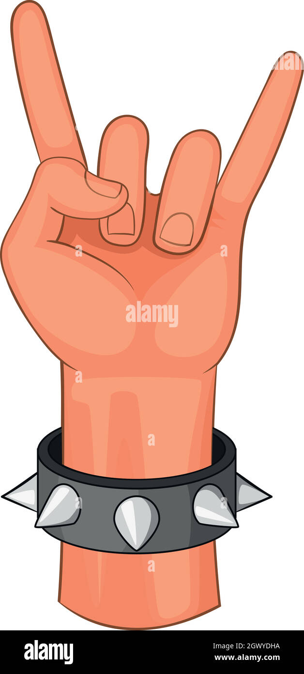 Signo de mano de Rock and Roll, el icono de estilo de dibujos animados Ilustración del Vector