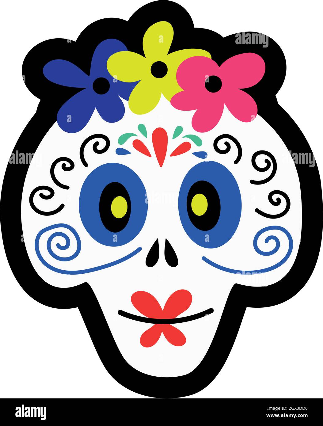 Lindo cráneo de dibujos animados con flores para Halloween Imagen Vector de  stock - Alamy